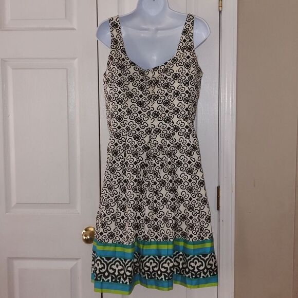 Nine West black and  off white geometric patterned A-Line dress  Sz 10 - Picture 4 of 6